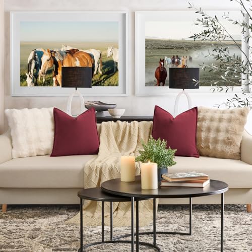 ZWJD Burgundy Pillow Covers 20x20 Set of 2 Chenille Throw Pillow Covers with Elegant Design Soft and Luxurious Decorative Throw Pillows for Couch, Bed, and Home Decor