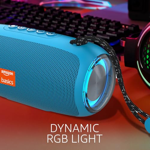 Image of (Refurbished) Amazon Basics B10 10W RMS Bluetooth Speaker with 2000 mAh Battery | Up to 8 hrs of playback | RGB | Bluetooth 5.3, AUX in, USB & Micro SD Card Connectivity | Type-C Charging (Blue)