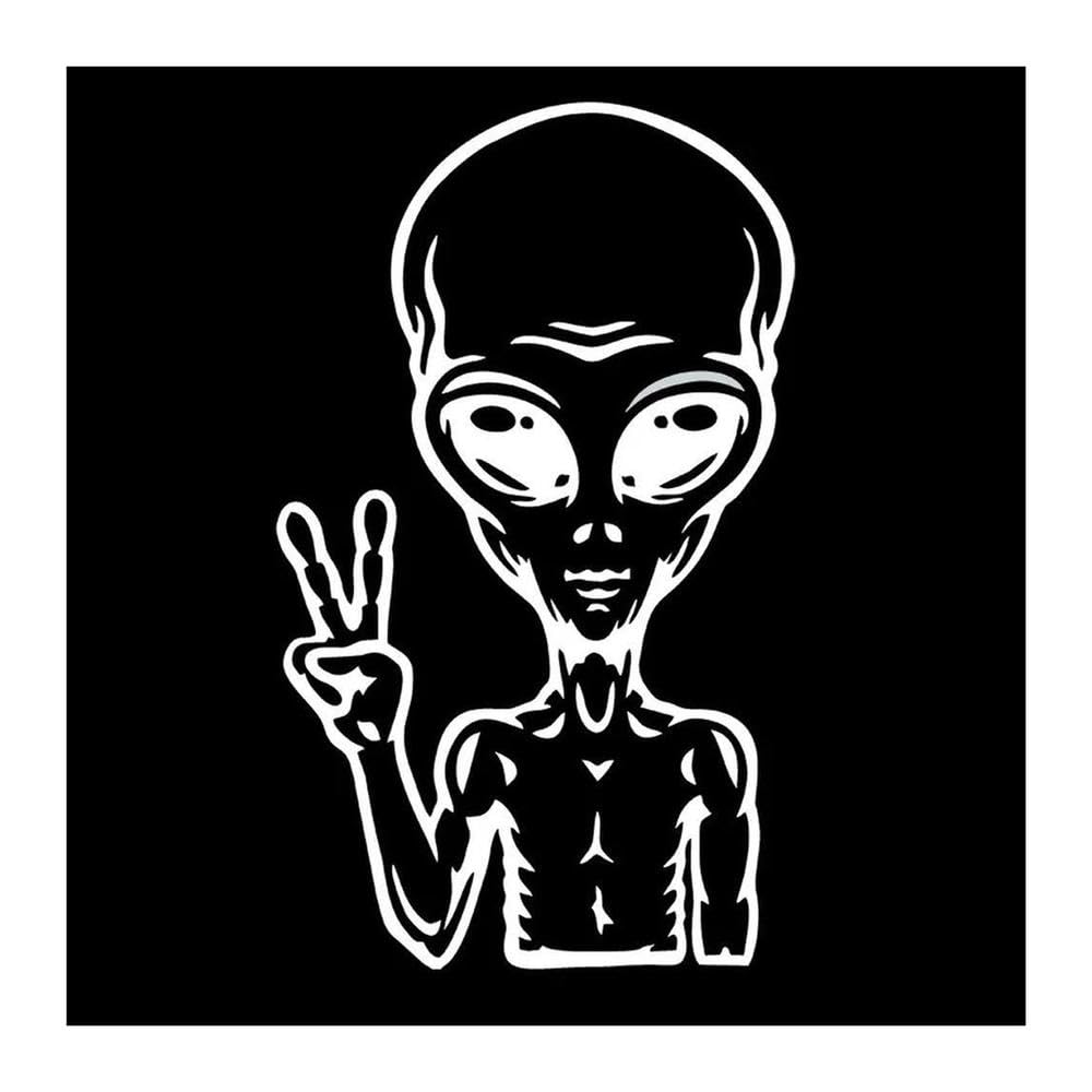 Car Stickers Vinyl Decal Alien Peace Sign(White)
