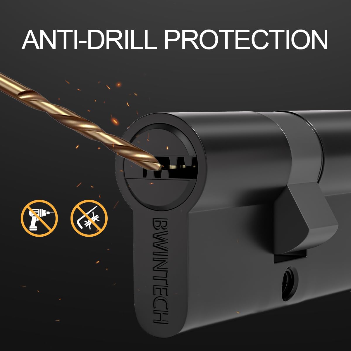Bwintech 2 Pcs clé alike 30/30MM euro cylindre de serrure en laiton, 60mm clé/clé cylindre de serrure avec 10 touches en laiton horizontales, anti dérapage, anti collision, surface noire