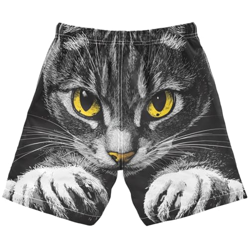 Boys Beach Board Shorts Cat Black Hunt Cute Swim Trunk Teen Swimwear 8-16Y2