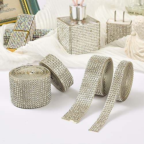 4 Rolls/1 Yards Self Adhesive Crystal Rhinestone Ribbon, Adhesive Gem Diamond Stickers For Car Bling, Glitter Ribbon For Craft And Cake Decoration(Silver, 4 Yards) #TOP1