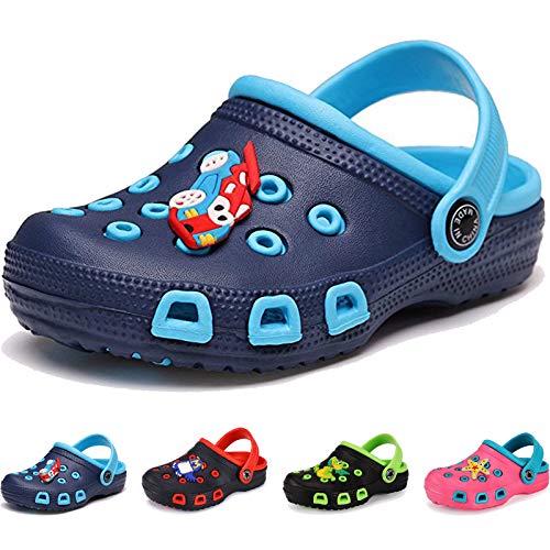 Kinder Clogs Pantoletten Mädchen Atmungsaktiv Hausschuhe Sandalen Jungen Badeschuhe Pantoletten rutschfeste Gartenschuhe,01 Blau,EU29 Cover