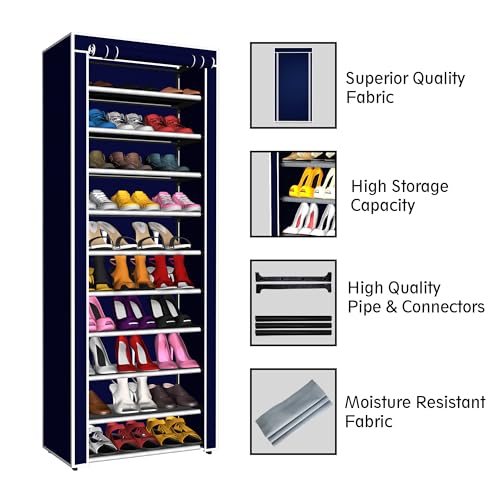 Image of YouCopia Shoe Rack for Home Non Woven Fabric - DIY Multipurpose Shoe Rack Organizer, 9-Layer Shoe Rack for Home -Shelf with Dustproof Door Entryway for Heels /Slippers /Boots (Blue, 9-Layer)