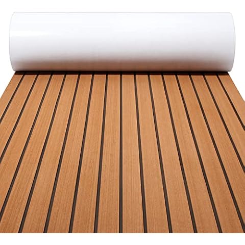WEAFRICTCH Eva Schaum Boot, Teakholz Eva Schaum Bodenbelag 240x90x0.6cm, Anti-Rutsch Deck Bodenbelag Teppich, Marine Rutschfester Boden, Deck Teppich selbstklebend, Yacht Marine Bodenbelag… Cover