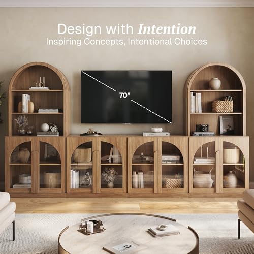 Image of BELLEZE Bijou 126 inch Wall Unit 6-Piece Modular TV Stand - Camel