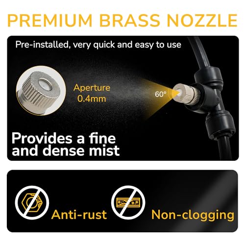 Image of Tornado 13 Inch Outdoor Misting Kit for Fan Cooling, Portable Misting System with 19.6FT Line & 5 Brass Nozzles for Patio, Backyard, Porch, Garden, Fits Most Outdoor Fans