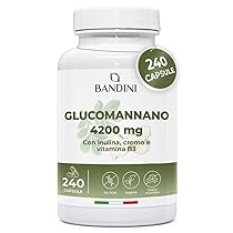 Bandini® GLUCOMANNANO FORTE 4.200 mg per Dose Giornaliera, 240 CAPSULE, Arricchito con Cromo, Vitamina B3 e Inulina, Integratore Alimentare con Formula Ad Alto Dosaggio, 100% Vegan, Made in Italy