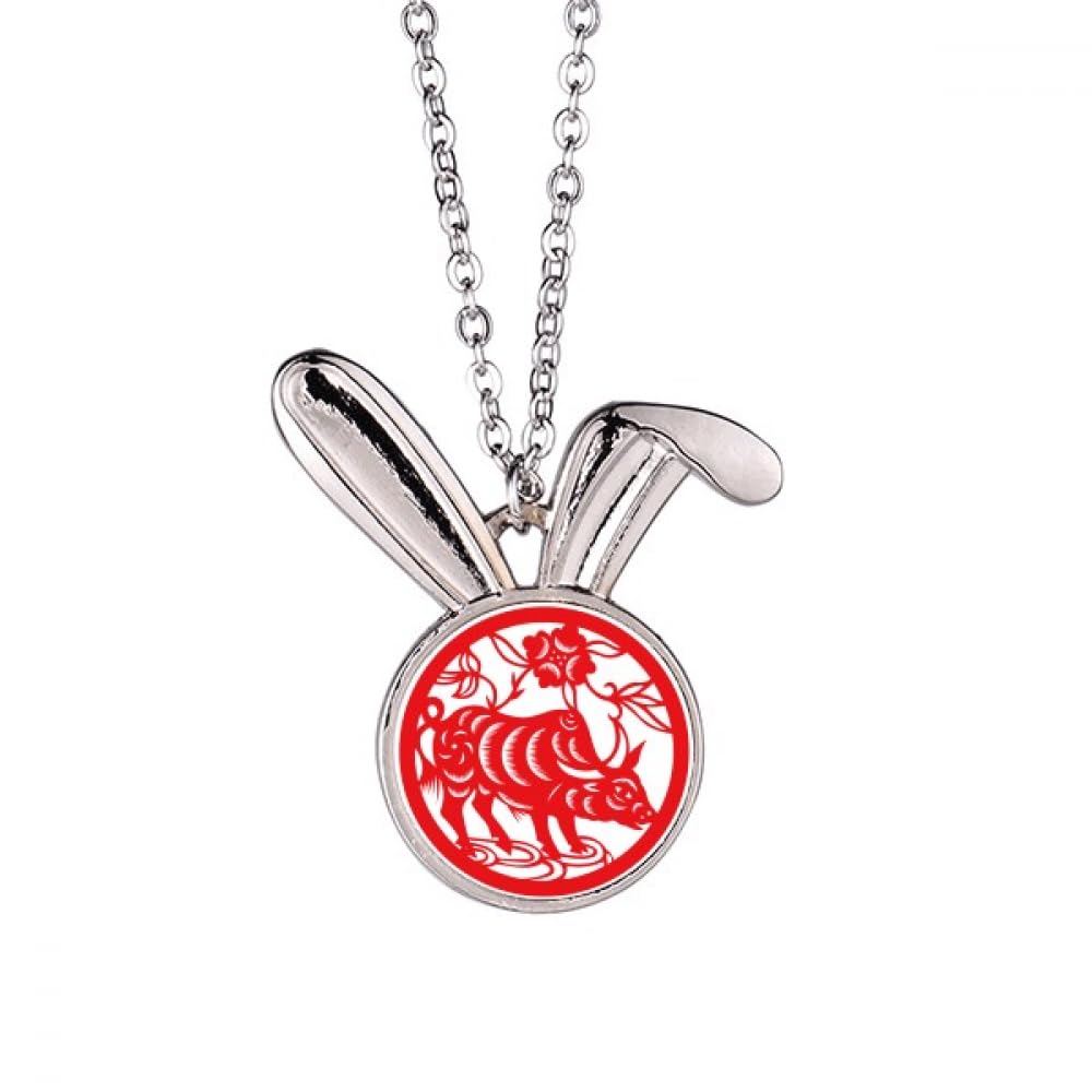 Collier lapin et bœuf découpé en papier chinois bijoux zodiaque - 5