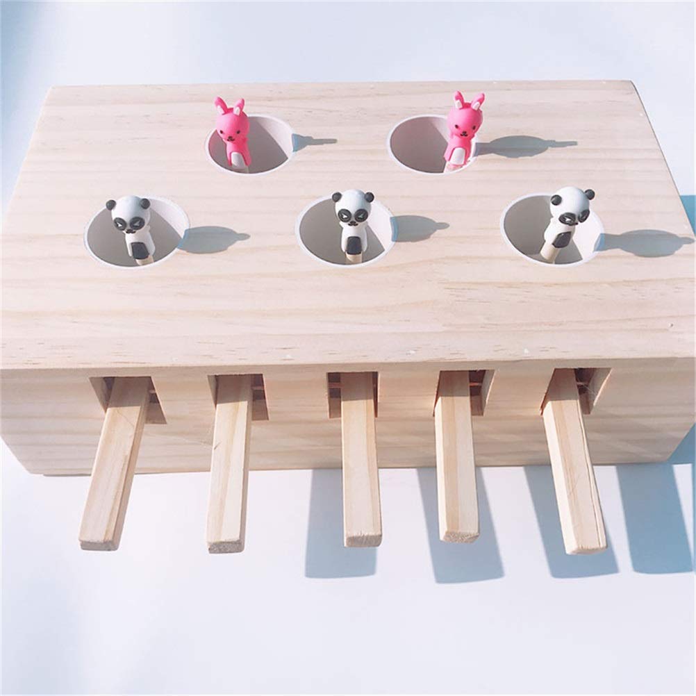 MU Gato Caza Juguete Chase Ratón Sólido Madera Interactiva Laberinto Mascota Hamster con 3/5-Holed Mouse Agujero Captura Mordedura Catnip Divertido Juguete,5 Hoyos