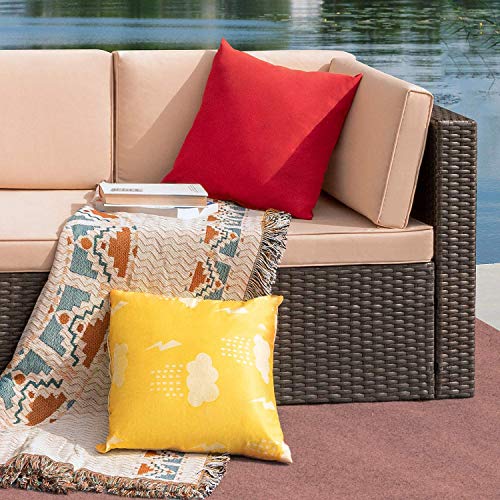 Furniwell 5 Pieces Outdoor Sectional Furniture Set Patio Wicker Rattan Sofa Set Backyard Couch Conversation Sets With Pillow, Cushions And Glass Table (Beige) #TOP5
