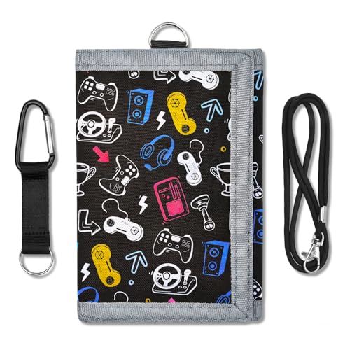 Lattlefnki Kids Wallet for Boys, Boys Wallets for Kids 4-12 Trifold Wallet with Zippered Coin Pocket and Card Holders, Birthday Christmas Gifts Wallet - Game Console