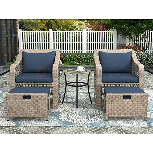 DEVOKO 5 Pieces Patio Wicker Rattan Furniture Conversation Set with Coffee Table for Garden, Deck,...