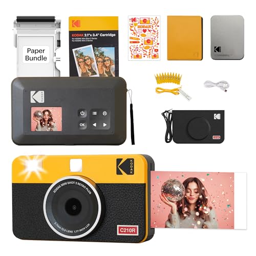 Product Image of the KODAK Mini Shot 2 Retro 2x3” Instant Digital Camera & Photo Printer, 38 Sheets Gift Bundle, 2-in-1 Portable Print Camera, Bluetooth Smartphone Printer for iOS & Android, 4PASS Dye Sublimation, Yellow