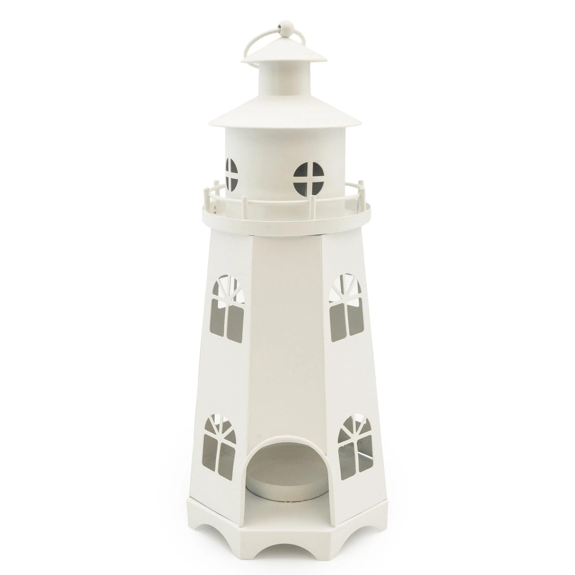 Home Deco London Matt White Metal Lantern Collection Tealight Candles (Lighthouse Lantern)