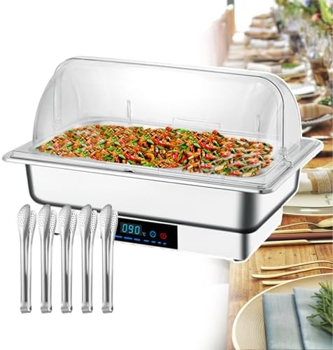 Electric Chafing Dish 9L Commercial Food Warmer with Temperature Control 50-90°C, Includes 5 Food Clips, Ideal for Catering, Parties, Weddings, Home Use, 1-Grid Design