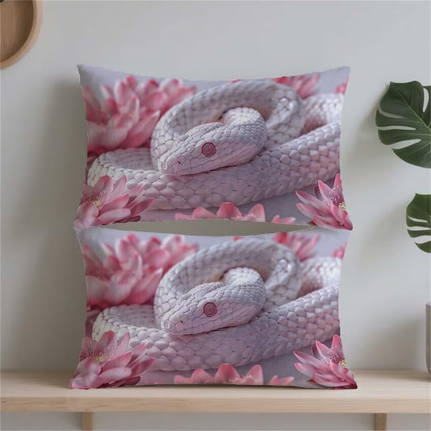 Housse de coussin 80x100cm rectangulaire impermeable lin blanc serpent - 2
