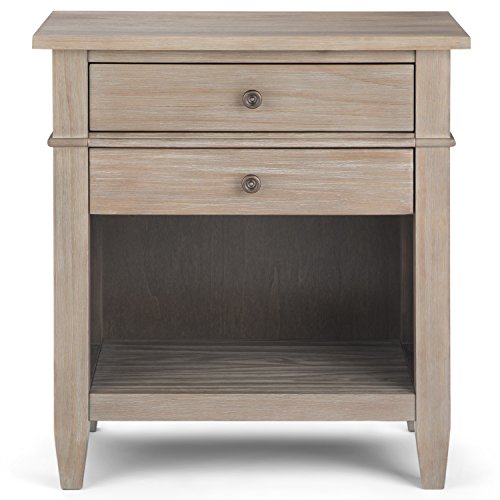Simplihome Carlton 24 Inches Wide Night Stand, Bedside Table, Distressed Grey Solid Wood, Rectangle, With Storage, 2 Drawers And 1 Shelf, For The Bedroom, Contemporary Modern #TOP6