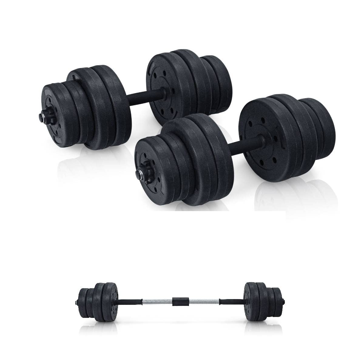 Maxmass Adjustable Dumbbell Barbell Set, 2-in-1 Fitness Weight Lifting Training Equipment with Non-slip Handle, 30kg Workout Weight Set for Home Gym