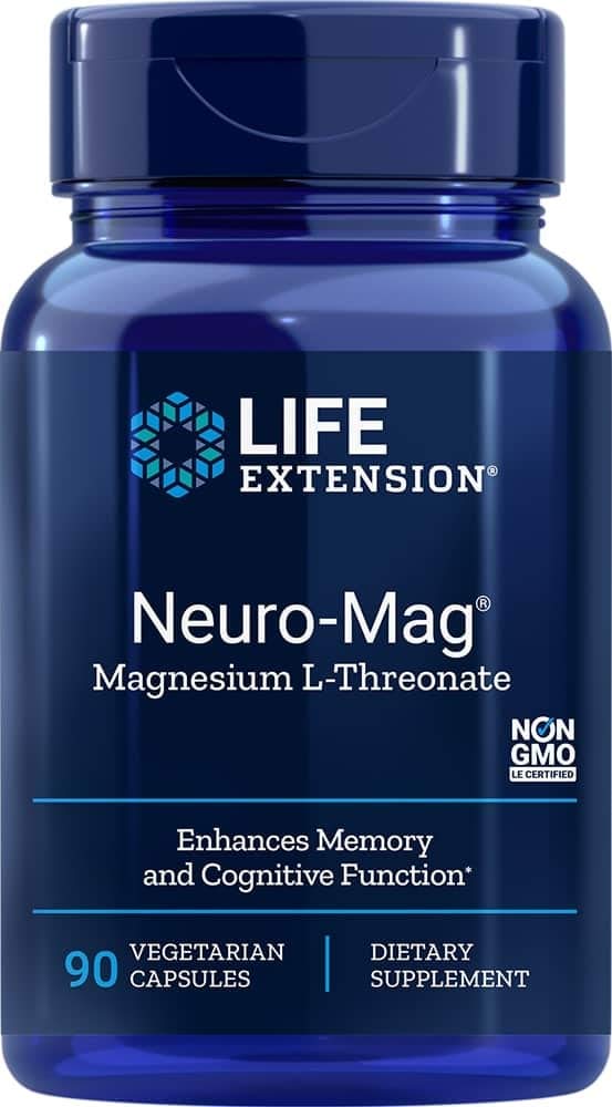Life Extension, Neuro-Mag, 90 Cápsulas vegetarianas, 144 mg de Magnesio y 2000 mg de Magnesio L-Treonato por Dosis, Sin Gluten, Sin OMG, Sin Sabor
