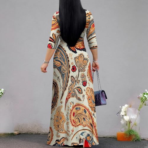 Image of PinkPatty Women's Print Maxi Dresses 3 /4 Sleeve Flowy Long Dress V Neck Wrap Tie Waist Sundress