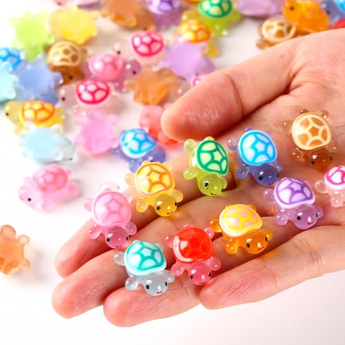 ysofun 70PCS Luminous Mini Resin Turtles Resin Animals Mini Turtles Marine Craft Decoration Suitable for Decoration of Gardens Parties Miniature Landscapes (10 Colors)