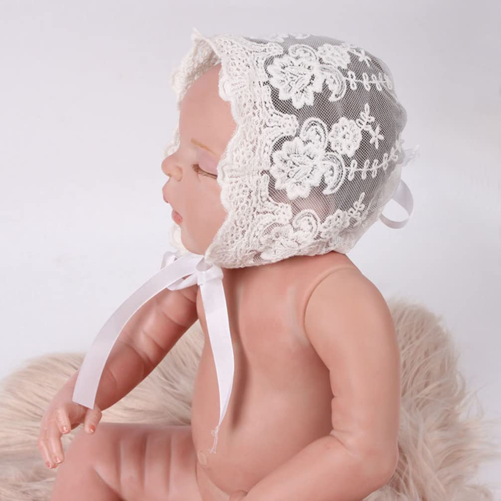 Sun Hat Newborn Bonnet Girl Hats Bonnet Newborn Lace Cotton Hat Floral Beanie Cap Silk Ribbon Adjustable Photo Prop (White) Newborn Bonnet Bonnet Girl Hats