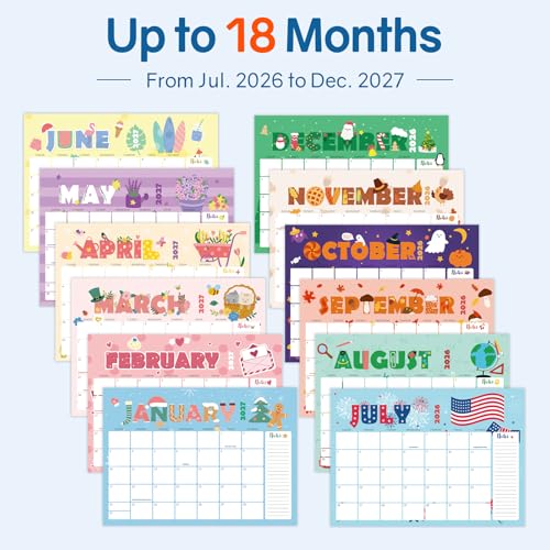 Image of SUNEE Desk Calendar 2026-2027, 17 inch x 12 inch, 18 Month Calendar Jul. 2026 - Dec. 2027, Calendar 2026-2027 With Notes, for Planning, Organizing in Family, School or Office, Cute