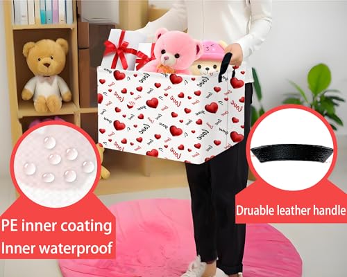 Image of Large Valentine's Day Basket Heart Shaped Storage Bin for Gifts Collapsible Organizer Room Decor (3D Love)