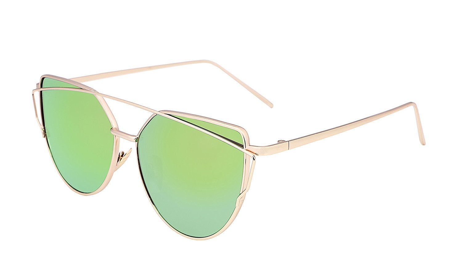 Cat Eye Sunglasses Women's Gold w Green Lenses Large Oversized Cute Glasses