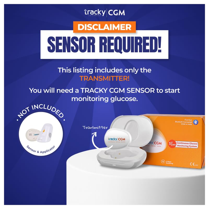 Image of Tracky CGM Transmitter Only - Reusable Bluetooth Continuous Glucose Monitoring Transmitter, Real-Time App Sync, Rechargeable, Waterproof, Compatible with Tracky CGM Sensors