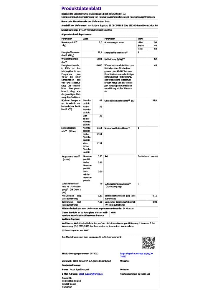 Beko BTL1WFP10622DE Waschmaschine Toplader 6 kg 1200 U/min ProSmart Inverter Motor 14 Programme Weiß