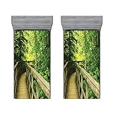 ABAKUHAUS Verano Sábana Elastizada Juego de 2, Opinión escénica de Medio Ambiente, Suave Tela Decorativa Estampada Elástico en el Borde, 90 cm x 200 cm, Caqui Verde