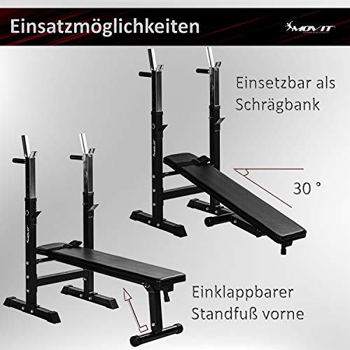 Movit® weight bench with adjustable barbell holder and dip station, foldable, 2 colours, optionally with 30 kg or 60 kg dumbbell set, home training device home gym power station - Image 5
