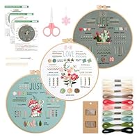 GlasFlength Sticken Set Erwachsene, Stickset für Anfänger Blumenmuster Pflanzen Embroidery Kit Kreuzstich Set mit Kunststoff Stickrahmen Anleitung und Werkzeuge Stickerei Set für DIY Handwerk (CX1103)