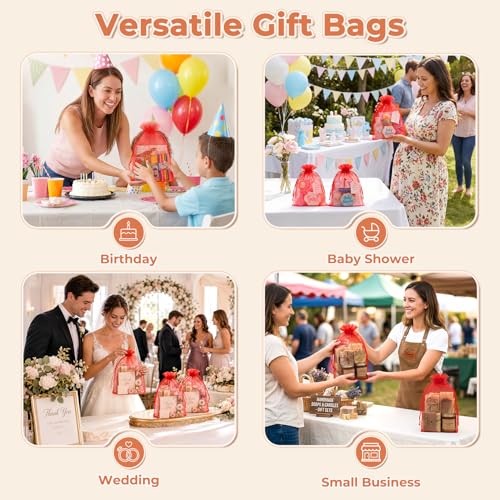 Image of Crweety 50PCS Organza Bags 8x12 Large Red Gift Bags for Women, Mesh Bag Drawstring Pouches for Goodie Jewelry Candy Sachet, Sheer Favor Bag for Birthday Wedding Graduation Baby & Bridal Shower Party