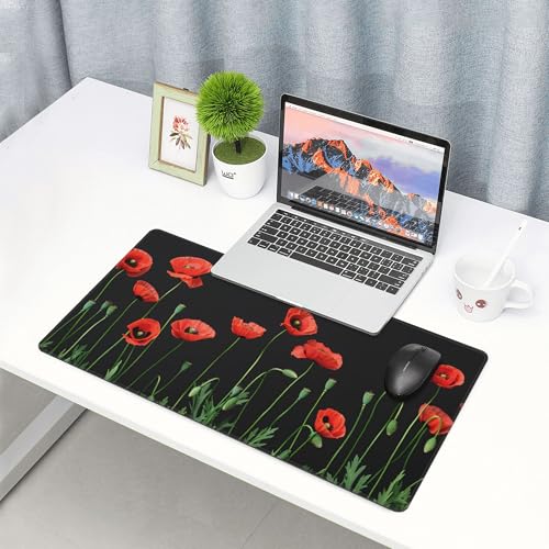 Image of Red Poppy Flowers Extended Gaming Mouse Pad, with Stitched Edges Large Mouse Pad Desk Protector, Rubber Base Mousepad Keyboard Mouses Mat for Work Game Office Home- 32 inch X 12 inch Inch