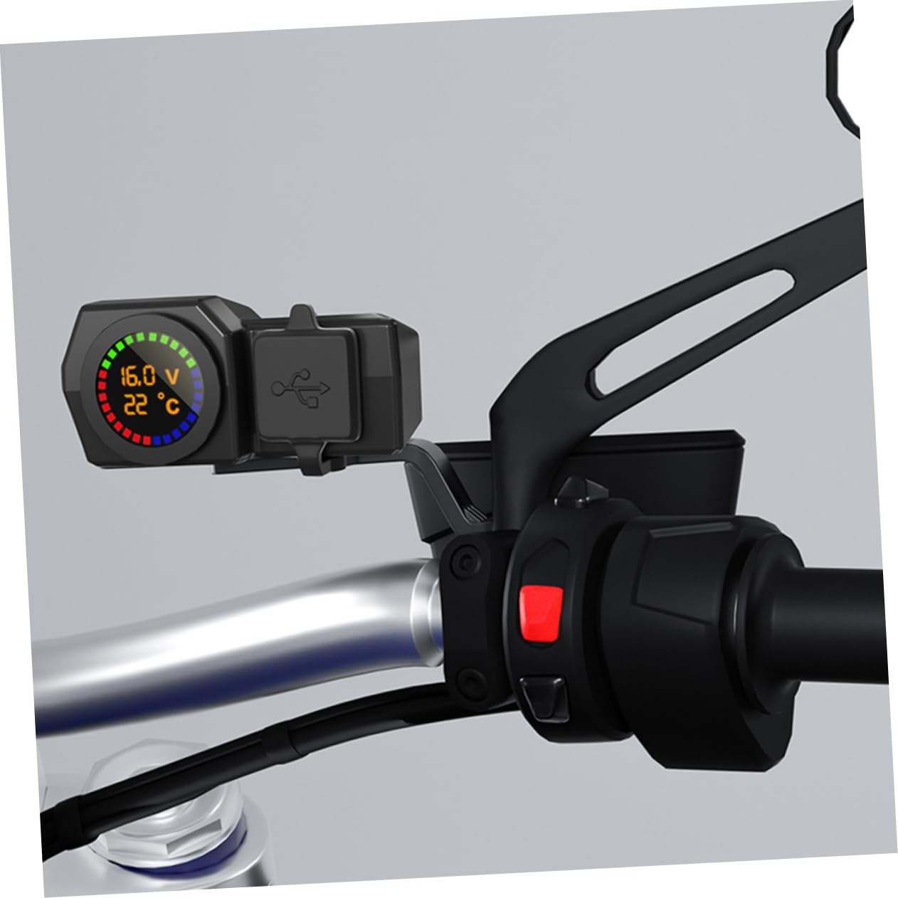 ULTECHNOVO Motorcycle Phone Charger Handlebar Mount Dual -c and Standard Ports Voltmeter and Thermometer
