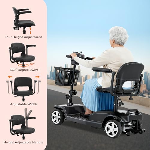 Cycmate 4 Wheel Mobility Scooter for Seniors & Adults 15 Mile Range, 6 MPH Powered Mobility Scooter with 300 lbs Capacity, Foldable Compact Mobility Scooter for Travel, Electric Wheelchair Device