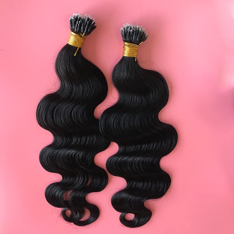 Nano Ring Hair Extensions Real Remy Nano Tips Extensions Human Hair Brazilian Body Wave Nano Ring Hair for Women 100strand (28inch 100strand, Natural color)