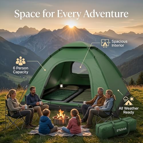 Image of EYUVAA LABEL Camping Tent Waterproof Portable Outdoor Lightweight Dome Tent with Carry Bag 6 Person