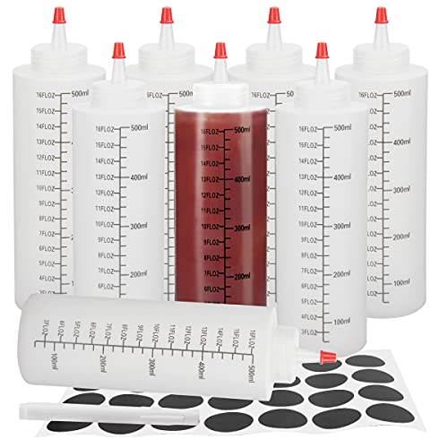 Squeeze Bottles, 8 Pack of 16 oz Condiment Squeeze Bottles, Plastic Squeeze Squirt Bottle with Red Cap - for Ketchup, Sauces, Icing, Cookie Decorating, Crafts, Liquids