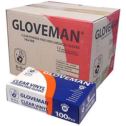 1 Case (1,000 Gloves) Gloveman Clear Vinyl Powder Free Gloves - Sizes Extra Small to Extra Large (Small) Cover