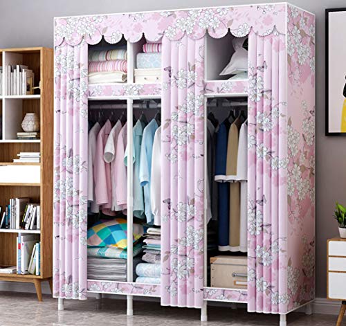 Armoire de rangement extra solide rose penderie en tissu 170 cm - 8
