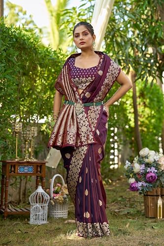 Image of SWORNOF Women's kanjivaram banarasi silk saree Zari Woven for festival Wedding silk with rich pallu Design sarees for women with Unstitched blouse piece