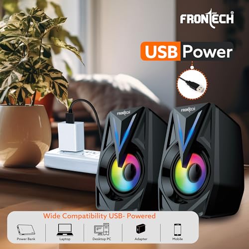 Image of FRONTECH Multimedia Speakers | 12W Output | 2.0 Channel Stereo Sound | RGB Lighting | USB Powered | 3.5mm AUX | 1 Year Warranty (SPK-0014)