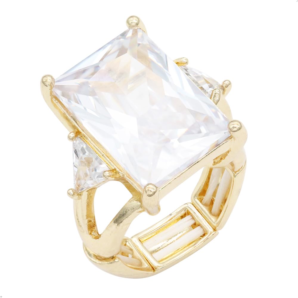 Big Bold Radiant CZ Stones Stretch Rings for Women Size for 7-9