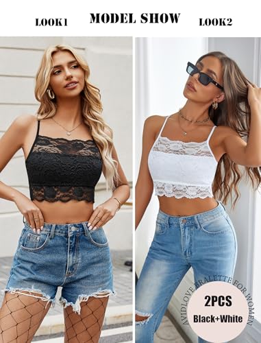 Image of Avidlove 2Pcs Lace Camisoles for Women High Neck Bralettes Racerback Adjustable Crop Top Lingerie