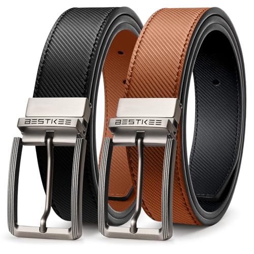 BESTKEE Gürtel Herren, Ledergürtel herren, 35mm Herrengürtel, Männer gürtel,Anzuggürtel, Jeansgürtel für Männer, Beidseitige Nutzung des Gürtels