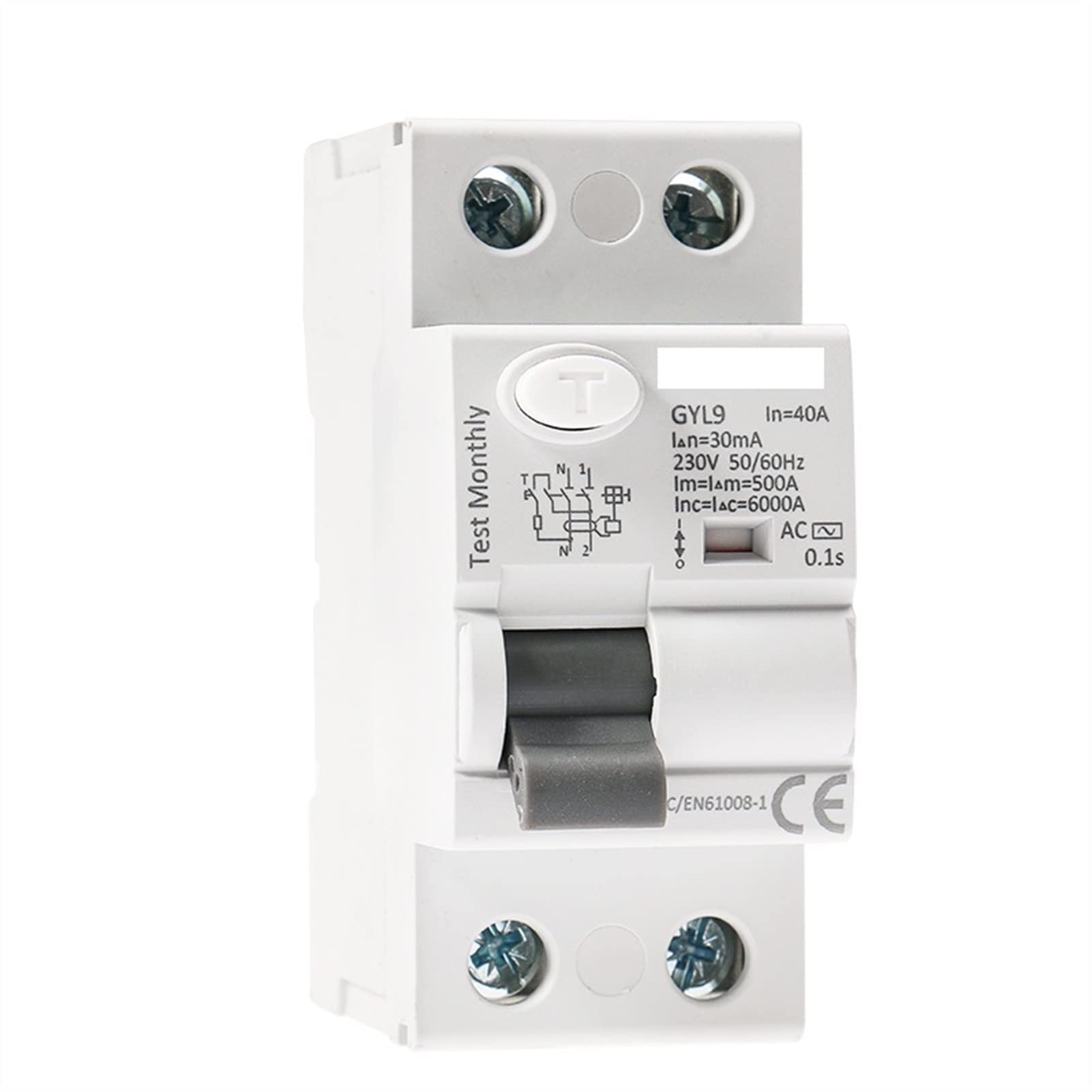 Wyłącznik Gyl9 CA Typ RCCB Wyłącznik elektromagnetyczny AC ELCB 2-biegunowy 2,5 A 40 A 63A 80A 100A RCD 3,0 mA 100 mA 100 mA 300 mA